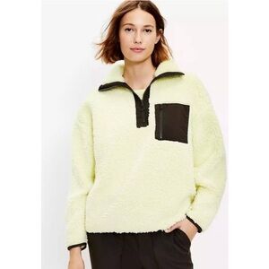 Lou & Grey LOFT Cozy Up Yellow Green Medium Quarter Zip Sherpa Pullover
